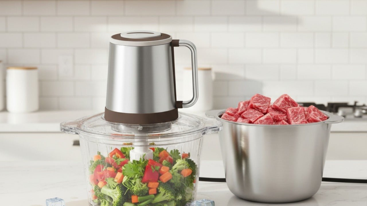 一人暮らしでフードプロセッサーを使って料理する様子