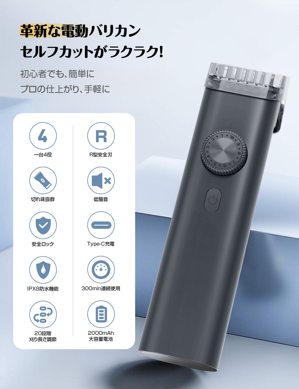 Happilaff オールインワン ヘアクリッパー キット DT2126 | アタッチメント4種付属、IPX8防水、Type-C充電-Happilaff