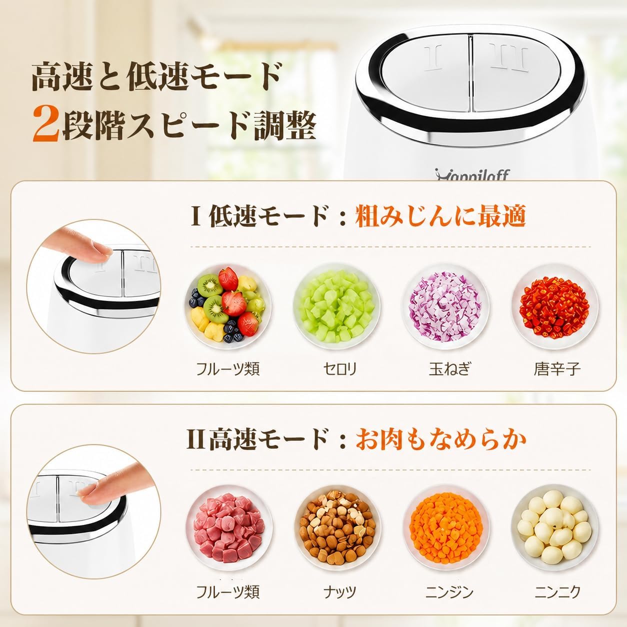 Happilaff CH-209 Food Processor | 8-in-1, 600ml, 2 Speeds