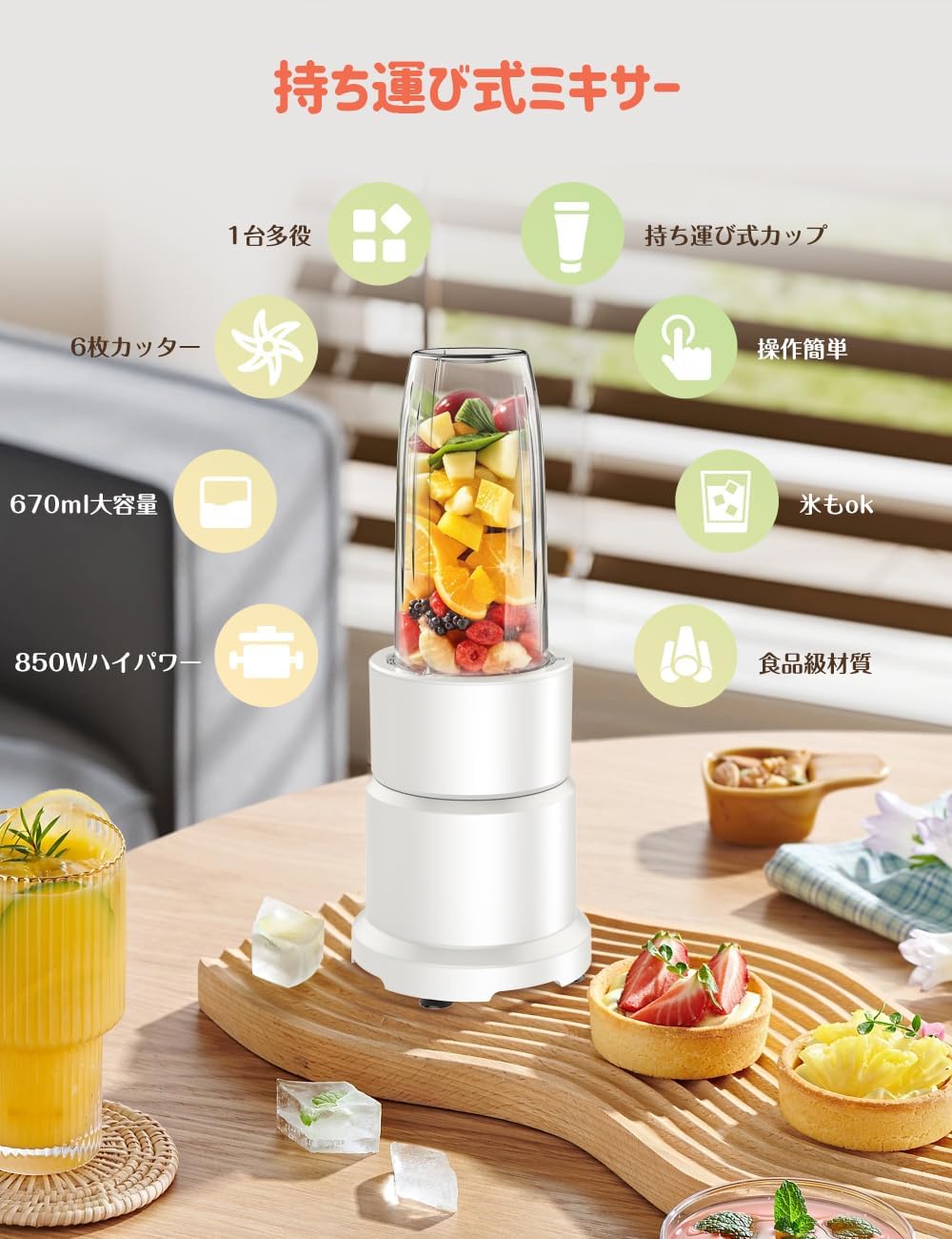 Happilaff ハイパワーブレンダー & ジューサー PC-2105 | 850W・氷も砕ける・670mlボトル2個付属-Happilaff