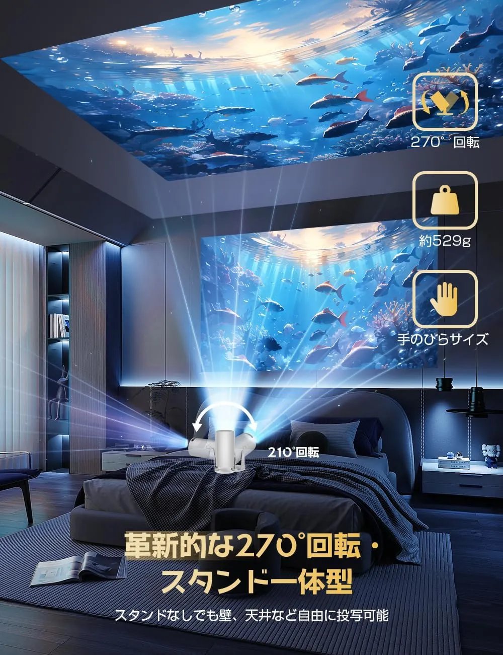 Happilaff P1 スマートプロジェクター | 270°回転・Android TV内蔵・Wi