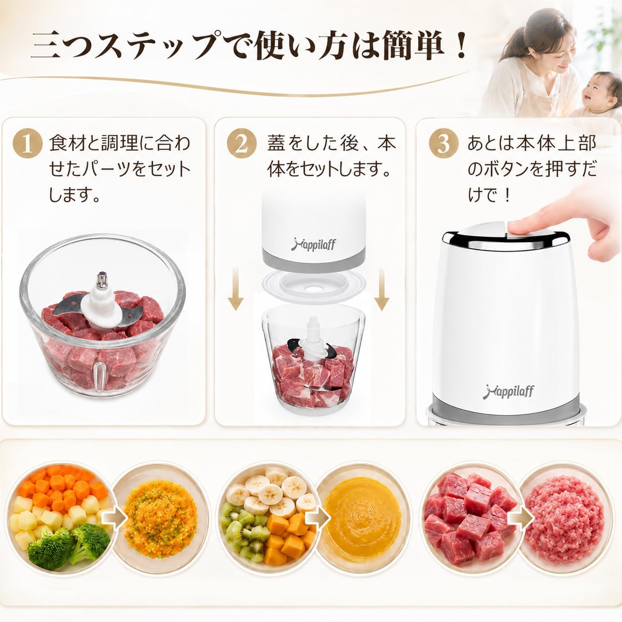 Happilaff CH-209 フードプロセッサー 600ml｜1台8役・電動みじん切り