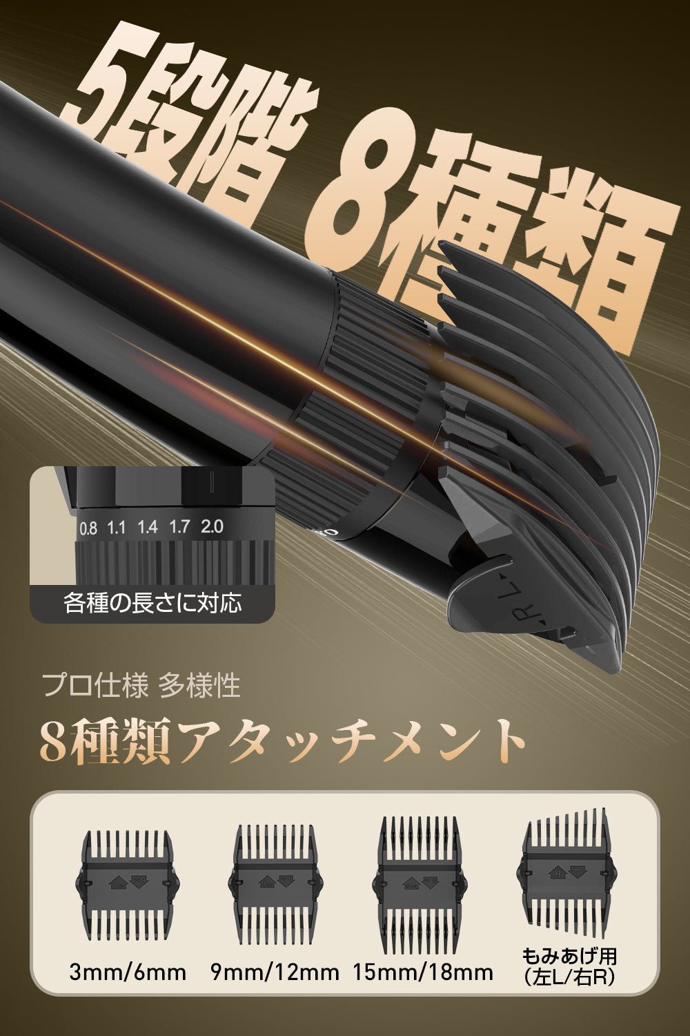 Happilaff 防水ヘアクリッパー T666 | IPX7防水・安全ロック・8種類コーム付属・TYPE-C充電式-Happilaff