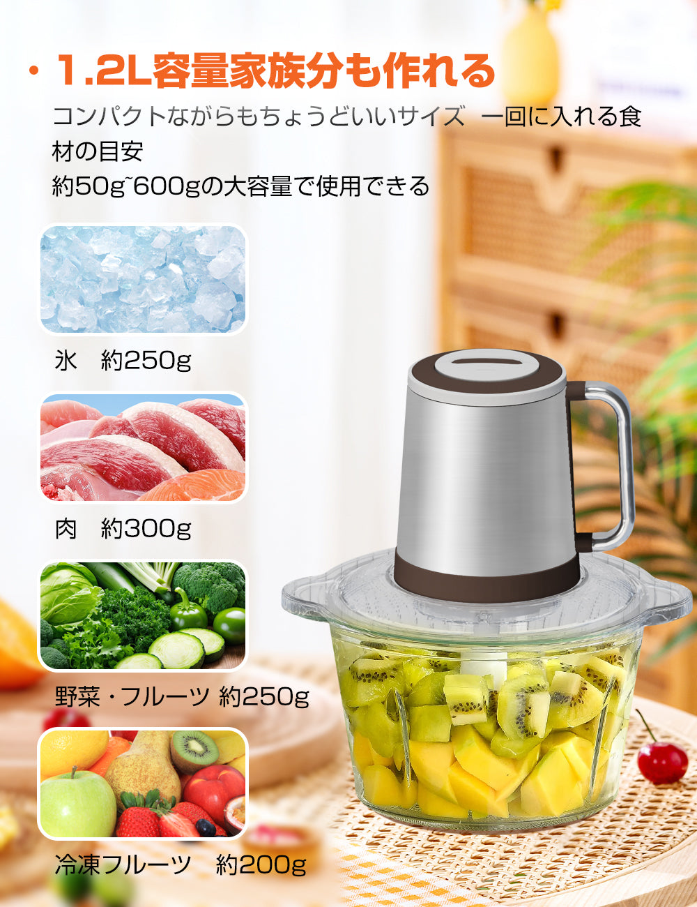 Happilaff デュアルボウルフードプロセッサー ‎CH-210 | 1.2L大容量・500Wパワー・2段階スピード-Happilaff